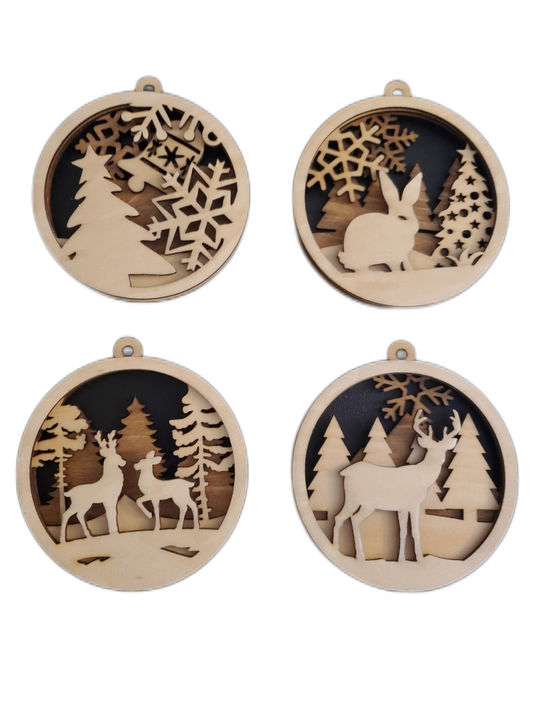 4 Pack 3D Christmas Ornaments